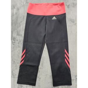 Adidas Leggings Womens S Black Coral Climalite 3 Stripe Active Capri Workout Gym